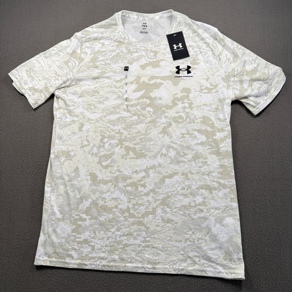 Under Armour UA ABC Camo SS Shirt Mens Size Large White Tan Training 1357727-100